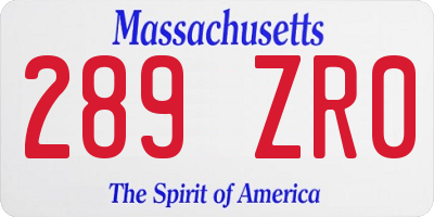 MA license plate 289ZR0
