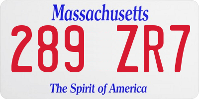 MA license plate 289ZR7
