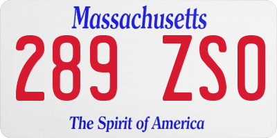 MA license plate 289ZS0