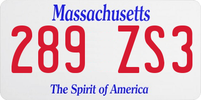 MA license plate 289ZS3