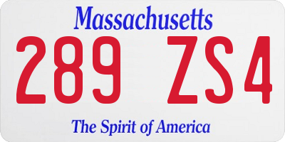 MA license plate 289ZS4