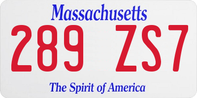 MA license plate 289ZS7