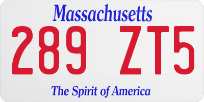 MA license plate 289ZT5