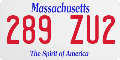 MA license plate 289ZU2