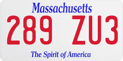 MA license plate 289ZU3
