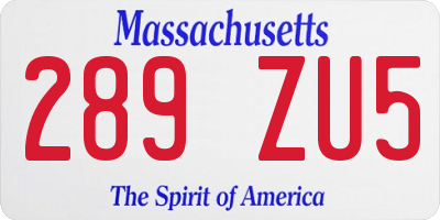 MA license plate 289ZU5
