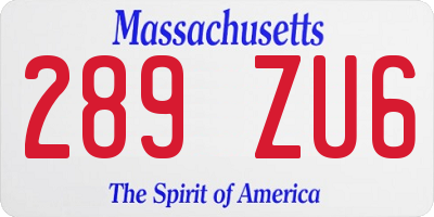 MA license plate 289ZU6
