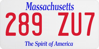 MA license plate 289ZU7