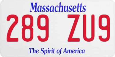 MA license plate 289ZU9