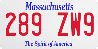 MA license plate 289ZW9