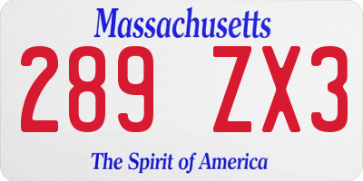 MA license plate 289ZX3