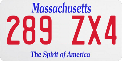 MA license plate 289ZX4