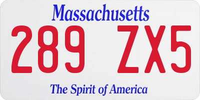 MA license plate 289ZX5