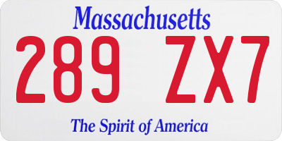 MA license plate 289ZX7