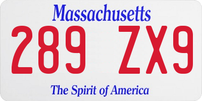 MA license plate 289ZX9