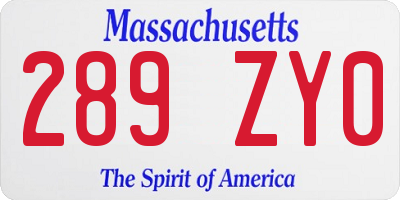 MA license plate 289ZY0