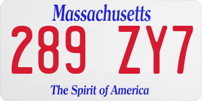 MA license plate 289ZY7