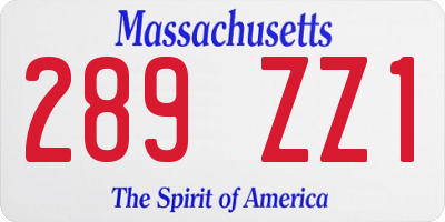 MA license plate 289ZZ1