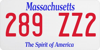 MA license plate 289ZZ2