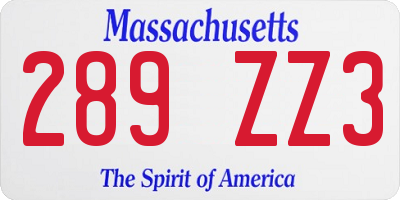 MA license plate 289ZZ3
