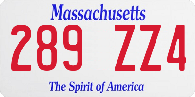 MA license plate 289ZZ4