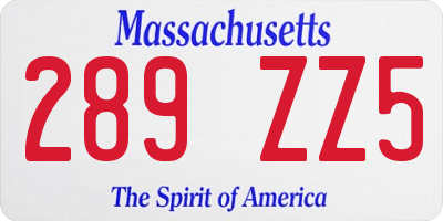 MA license plate 289ZZ5
