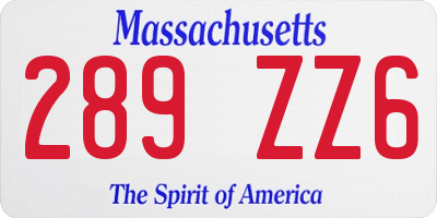 MA license plate 289ZZ6