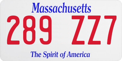 MA license plate 289ZZ7