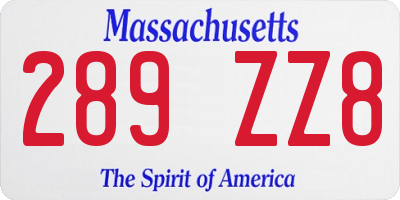 MA license plate 289ZZ8