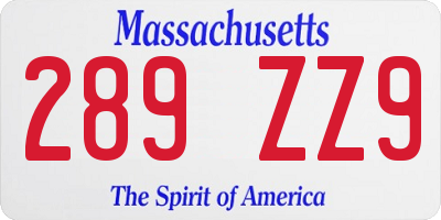 MA license plate 289ZZ9