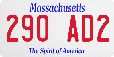 MA license plate 290AD2