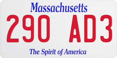 MA license plate 290AD3