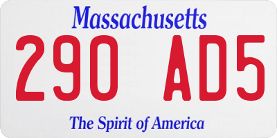 MA license plate 290AD5