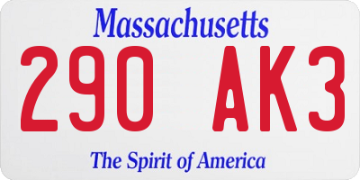 MA license plate 290AK3