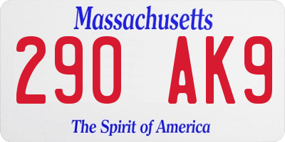 MA license plate 290AK9