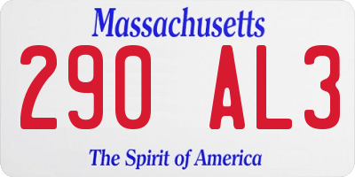 MA license plate 290AL3