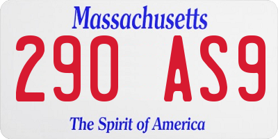 MA license plate 290AS9