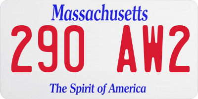 MA license plate 290AW2