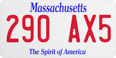 MA license plate 290AX5