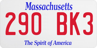 MA license plate 290BK3