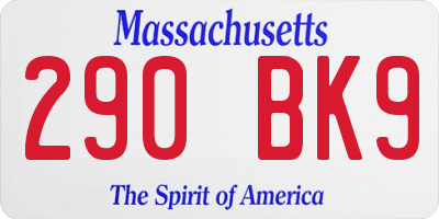 MA license plate 290BK9