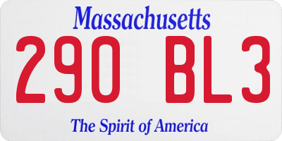 MA license plate 290BL3