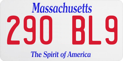 MA license plate 290BL9