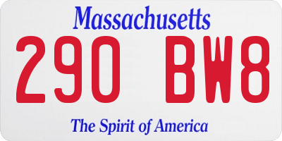 MA license plate 290BW8