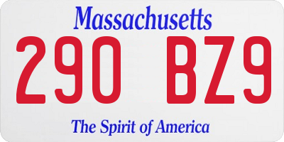MA license plate 290BZ9