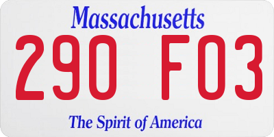 MA license plate 290FO3