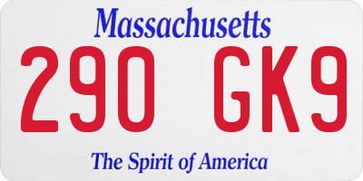 MA license plate 290GK9