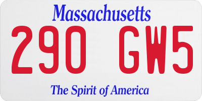 MA license plate 290GW5