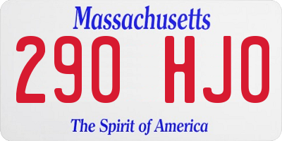 MA license plate 290HJ0