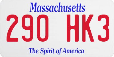 MA license plate 290HK3